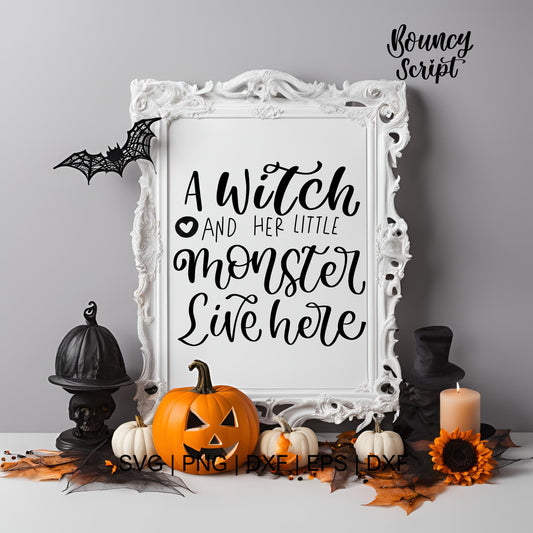 A Witch and Her Little Monster - Halloween SVG for T-Shirts, Mugs, Printable Wall Art, Handwritten