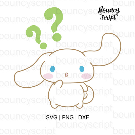Confused Cinnamoroll SVG, Question Marks SVG, Kawaii Sanrio PNG, Cute Dog SVG Cut File, Cinnamoroll Emotions SVG